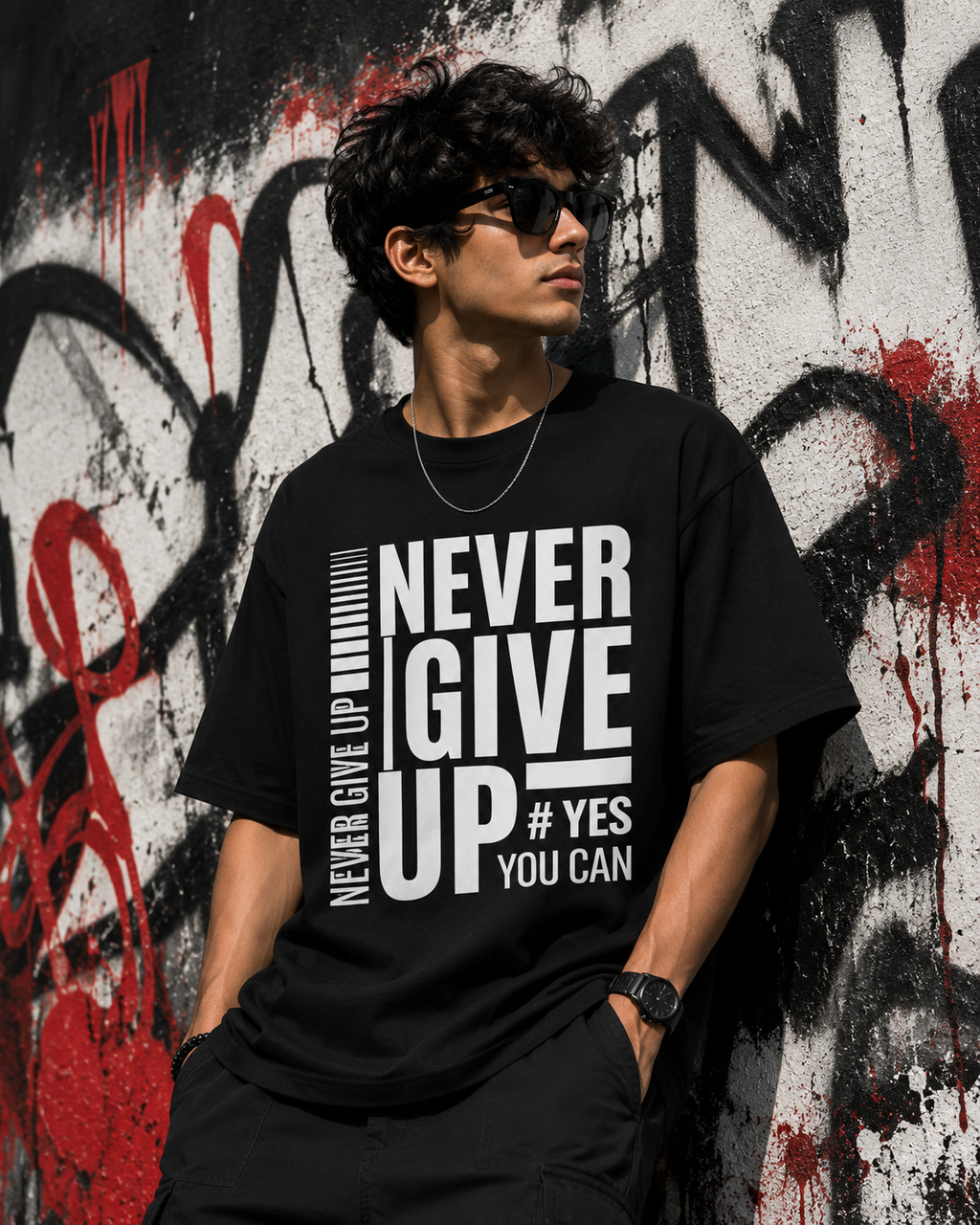 Never Give Up Motivational Graphic T-Shirt