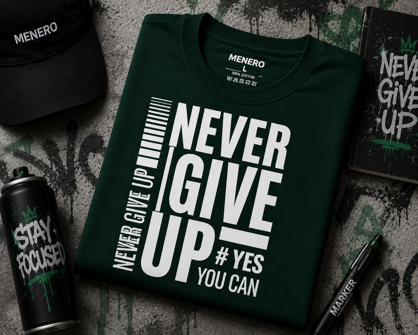 Never Give Up Motivational Graphic T-Shirt