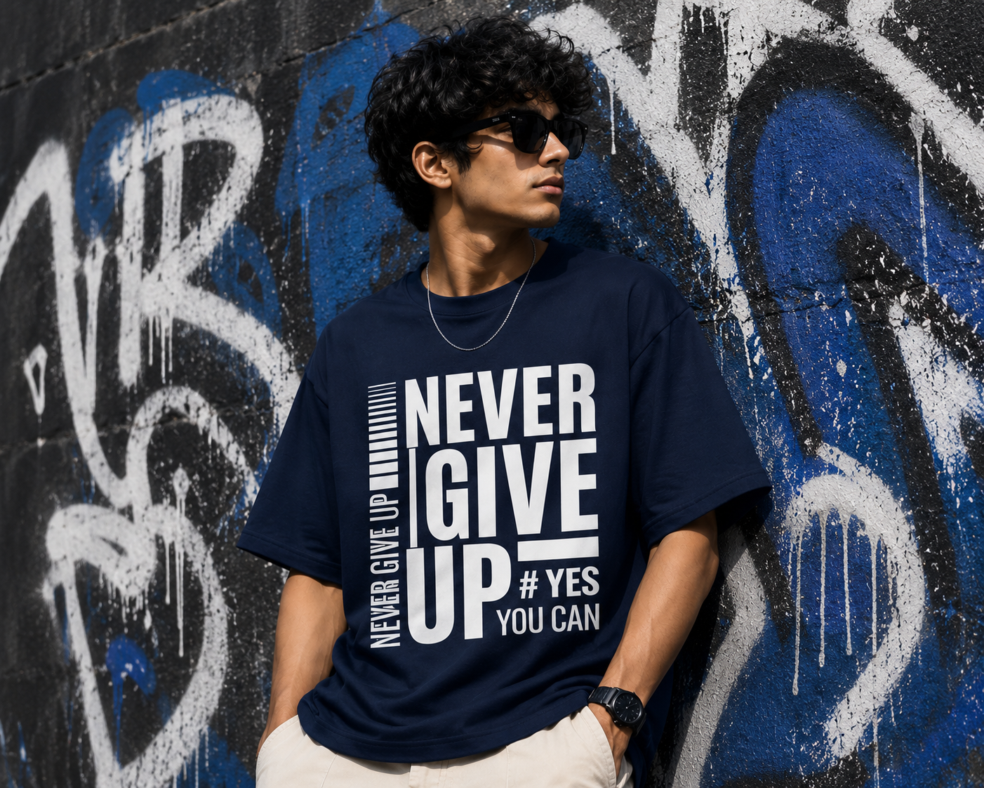 Never Give Up Motivational Graphic T-Shirt